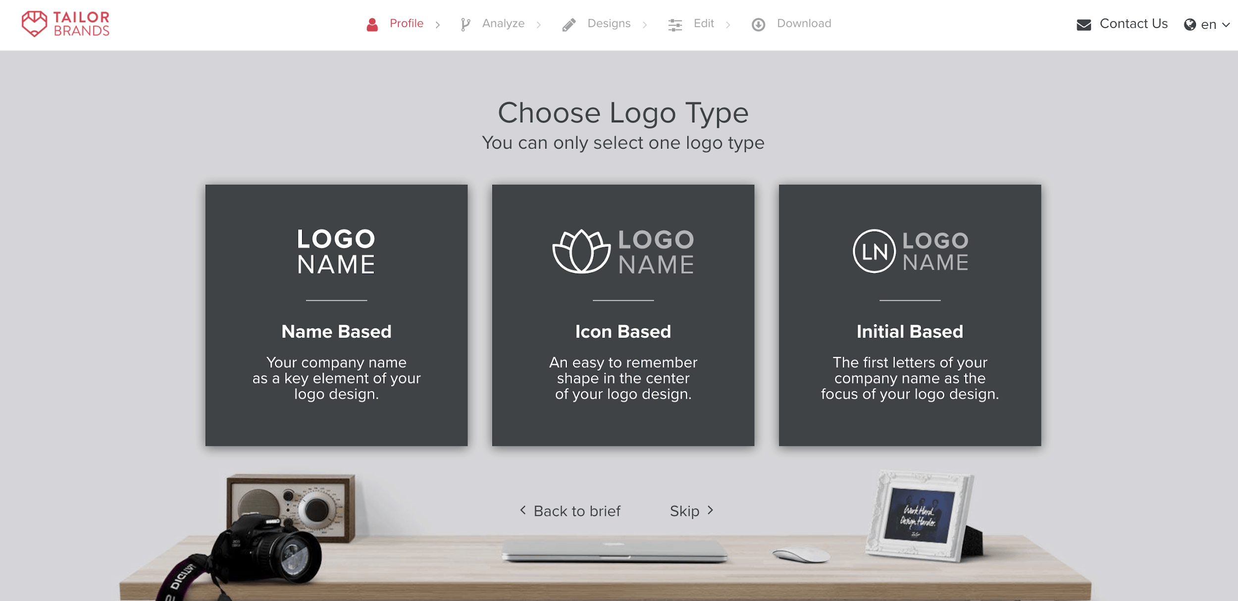 Tailor Brands screenshot - Choose Logo Type