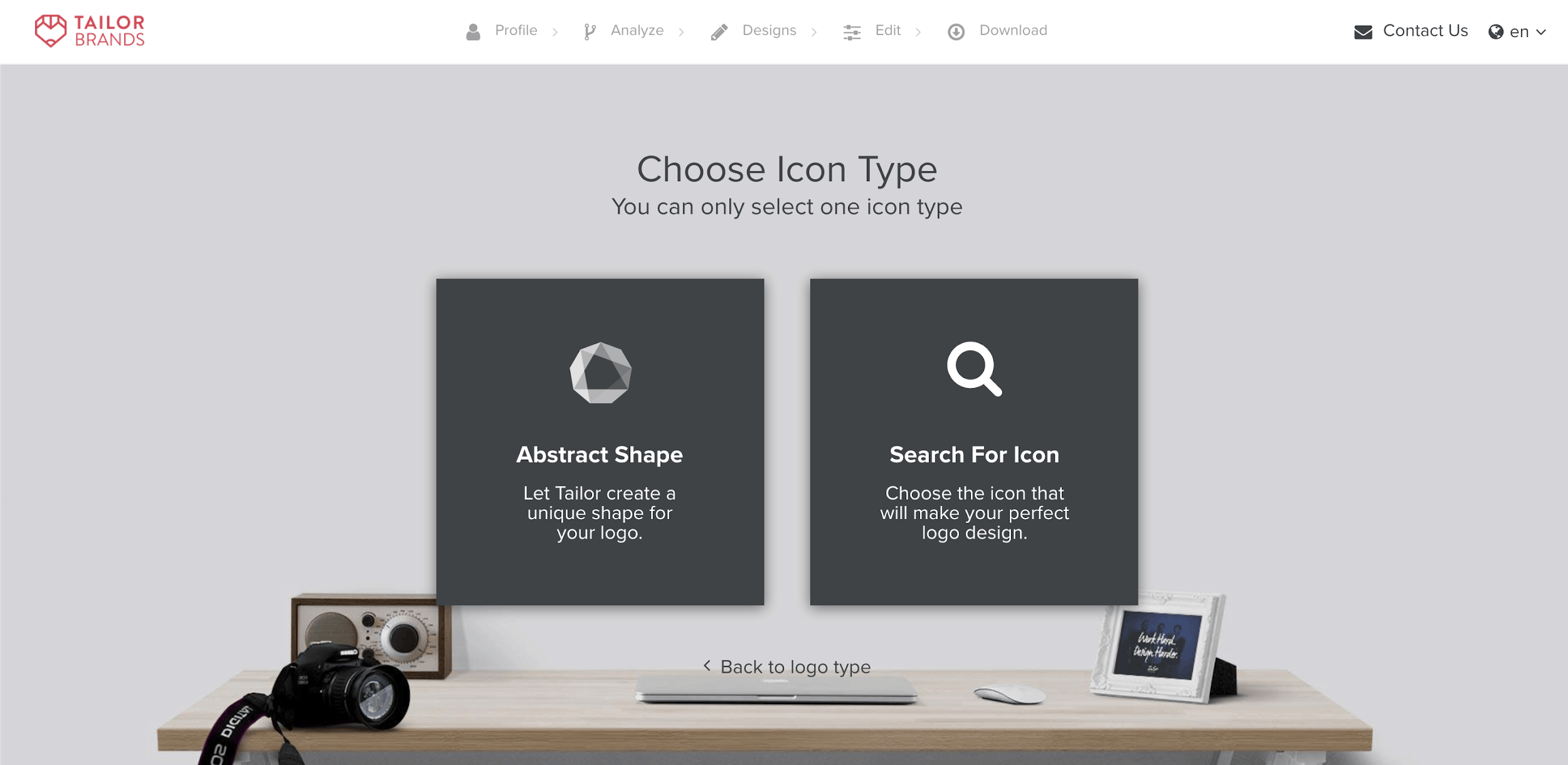 Tailor Brands screenshot - Choose Icon Type