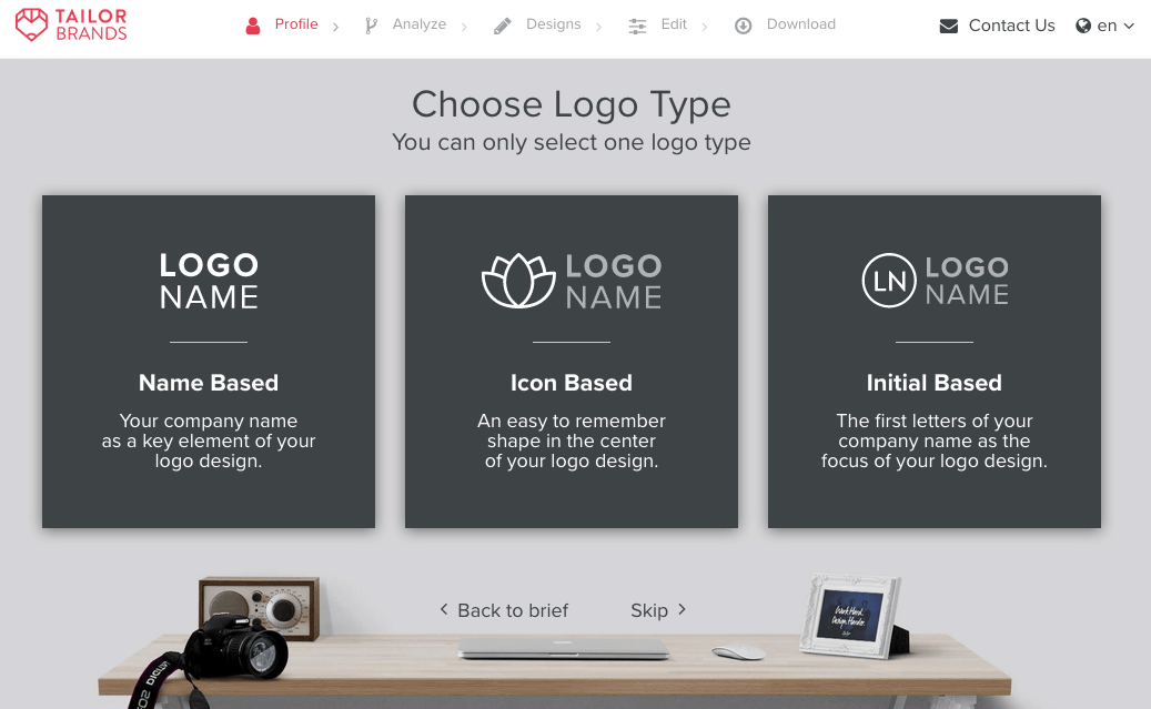 Tailor Brands screenshot - Choose Logo Type