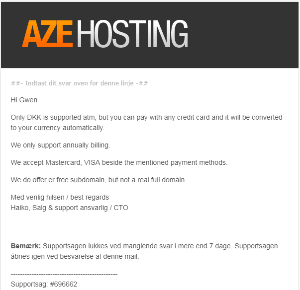AzeHosting communication 1