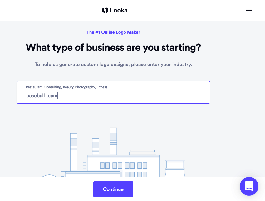 Looka screenshot - type of business