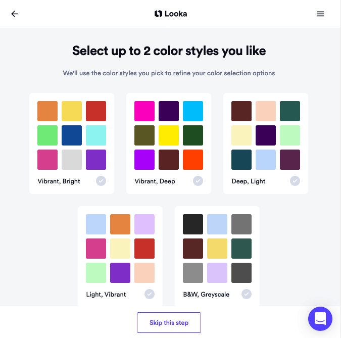 Looka screenshot - color palettes