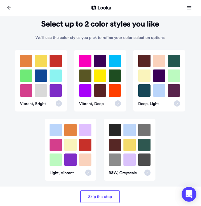 Looka screenshot - color palette