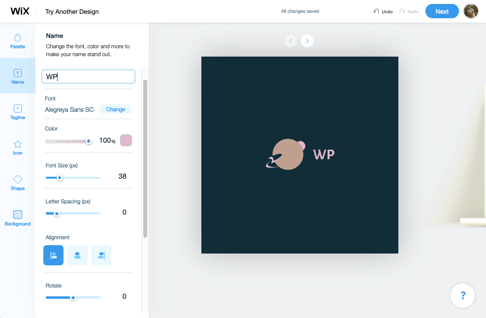 Wix Logo Maker screenshot - Logo editor dashboard