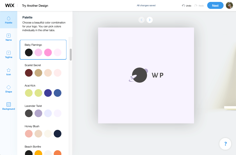 Wix Logo Maker screenshot - Color palettes