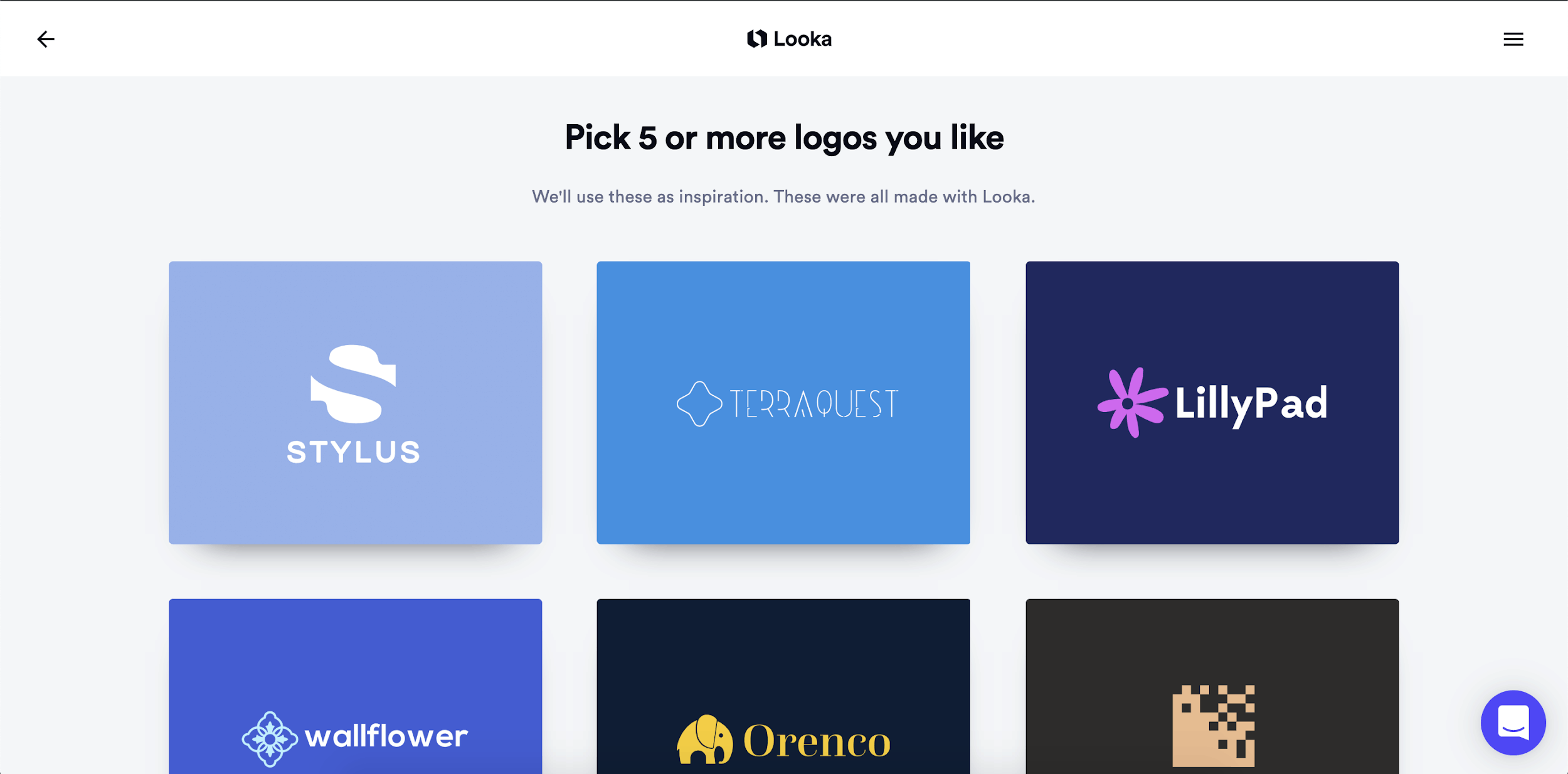 Looka screenshot - pick your favorite logos