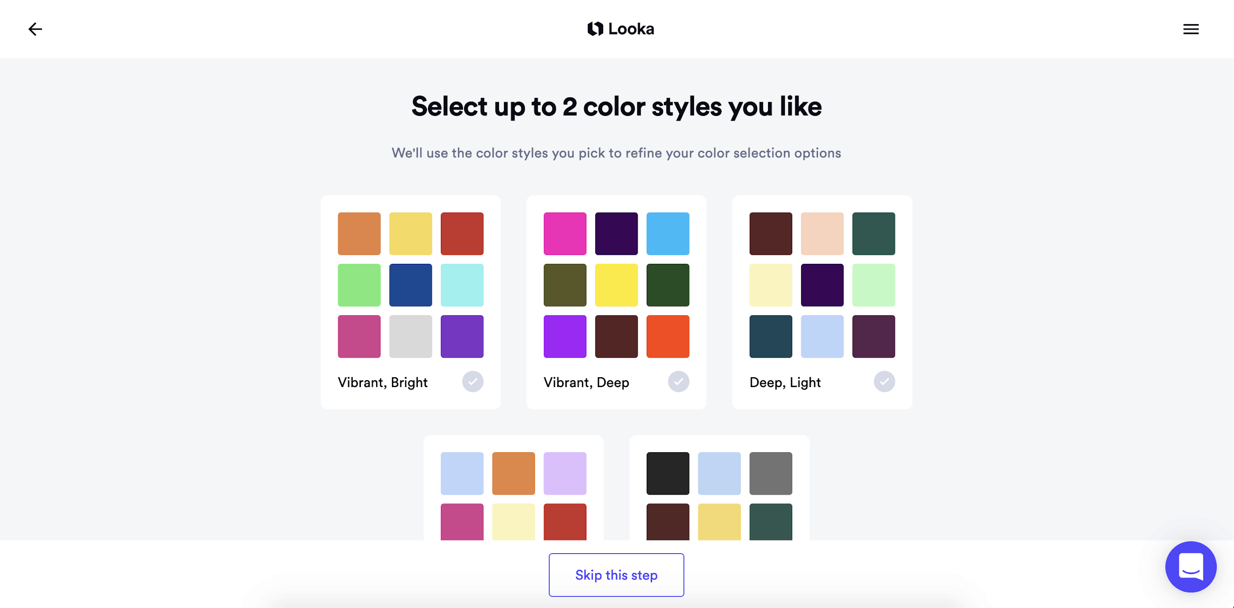 Looka screenshot - select color styles