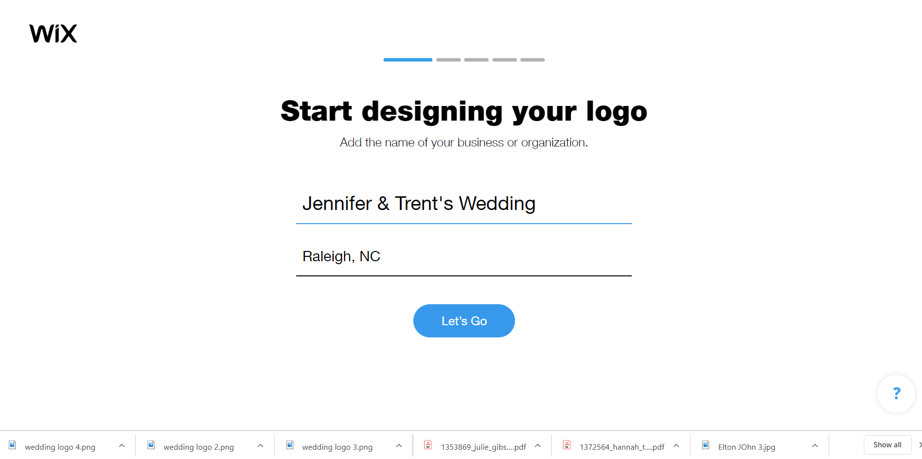 Wix Logo Maker screenshot - start page