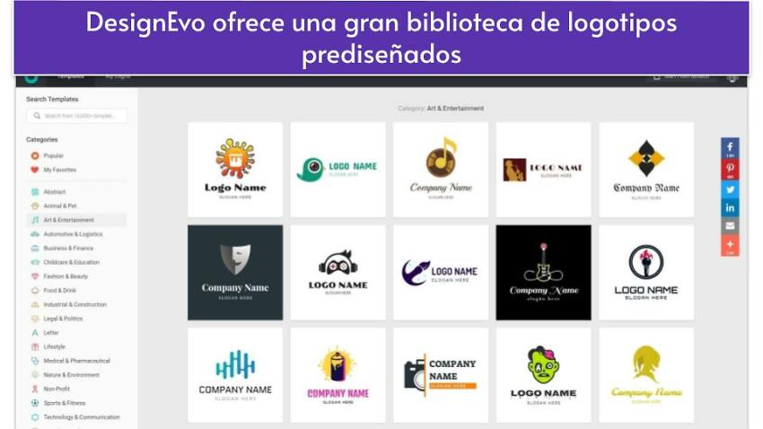 DesignEvo ofrece una gran biblioteca de logotipos prediseñados