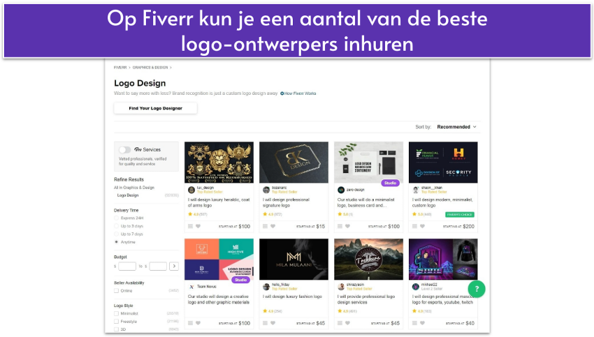 Fiverr’s logo designers search list