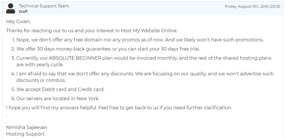 Host My Website Online support