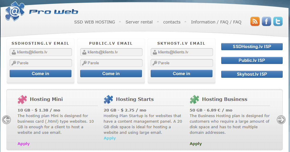 Hosting web hosting in Latvia Pro Web SIA
