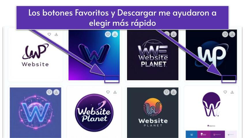 Los botones Favoritos y Descargar me ayudaron a elegir más rápido