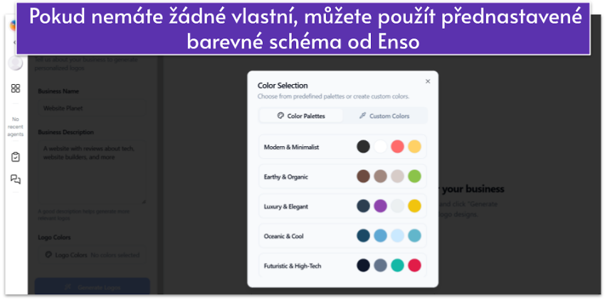 Pokud nemáte žádné vlastní, můžete použít přednastavené barevné schéma od Ensoo