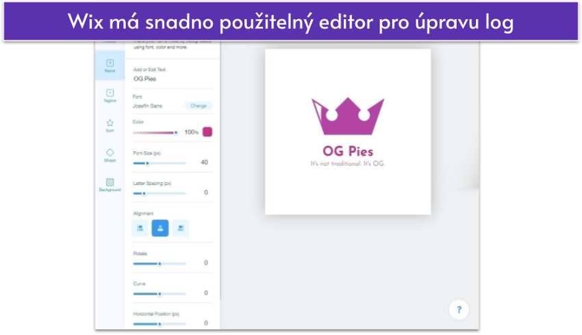 Wix má snadno použitelný editor pro úpravu log