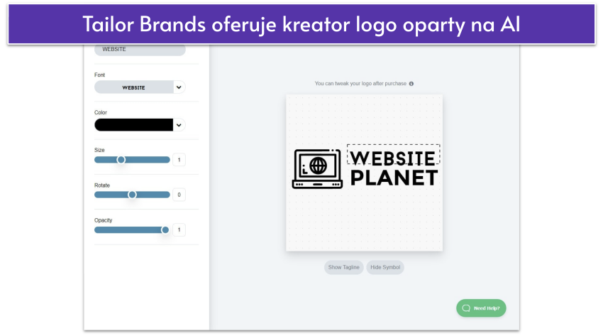 Tailor Brands screenshot - logo editor