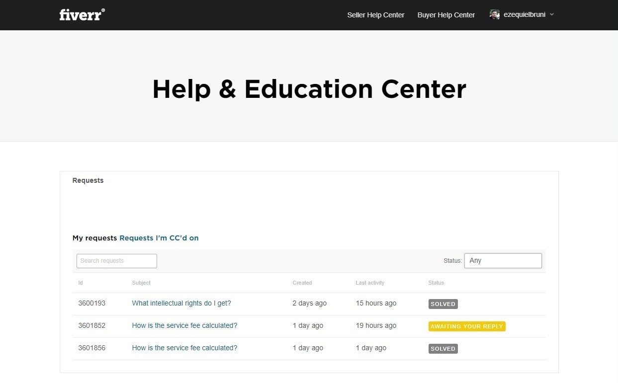 Fiverr Help & Education Center - screenshot