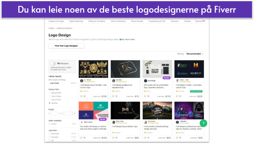 Fiverr’s logo designers search list.