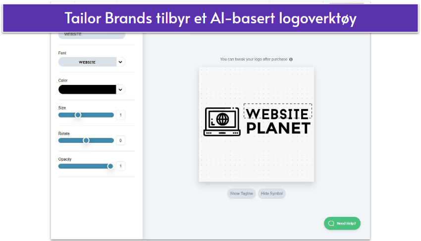 Tailor Brands’ logo editor.