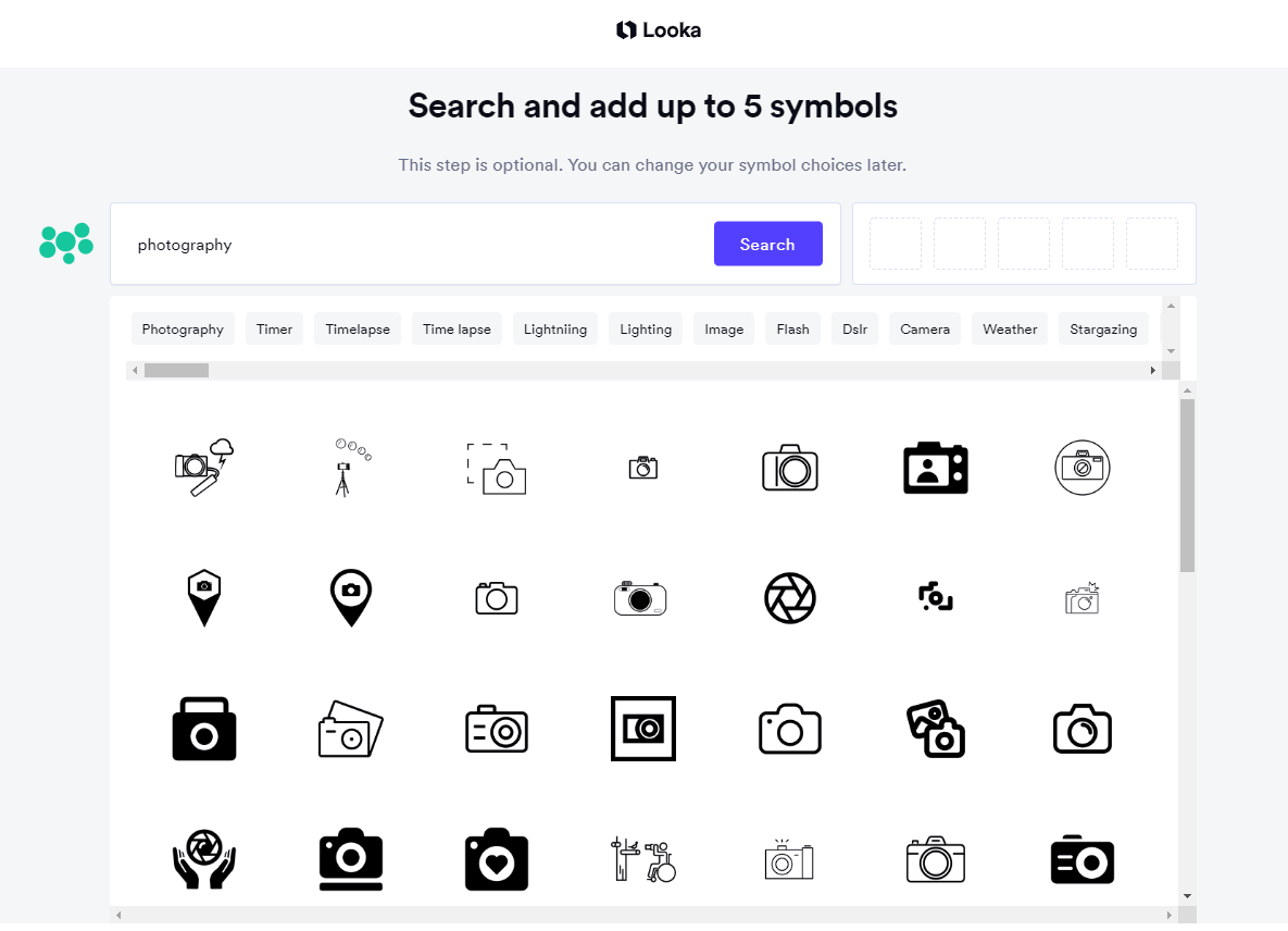 Looka screenshot - Photography icons