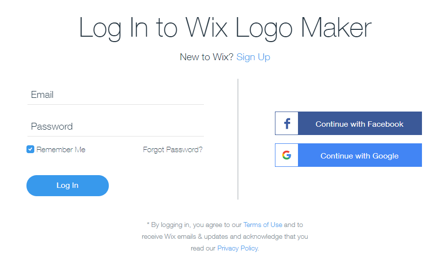 Wix Logo Maker screenshot - Signup