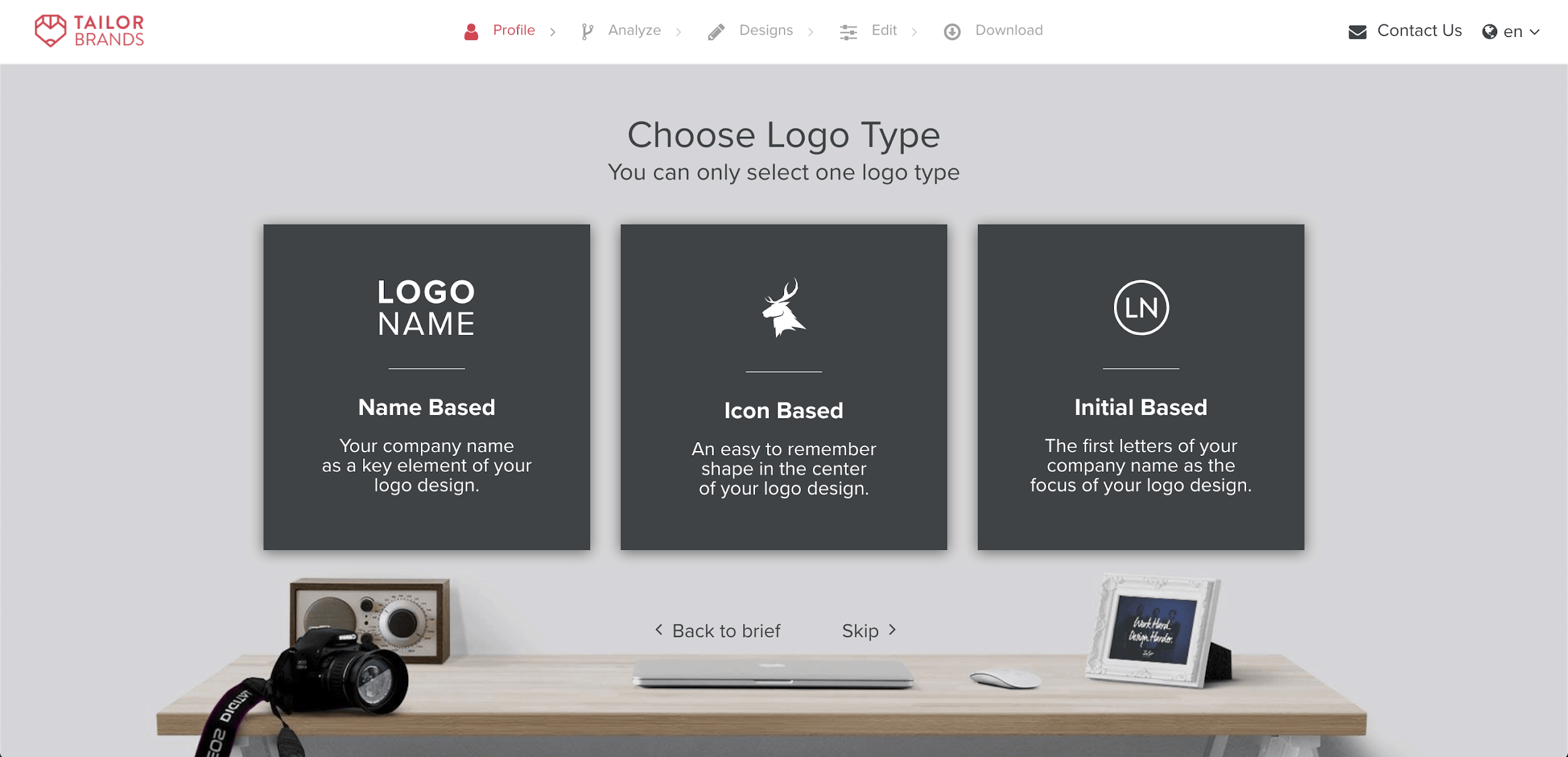 Tailor Brands screenshot - Choose logo type