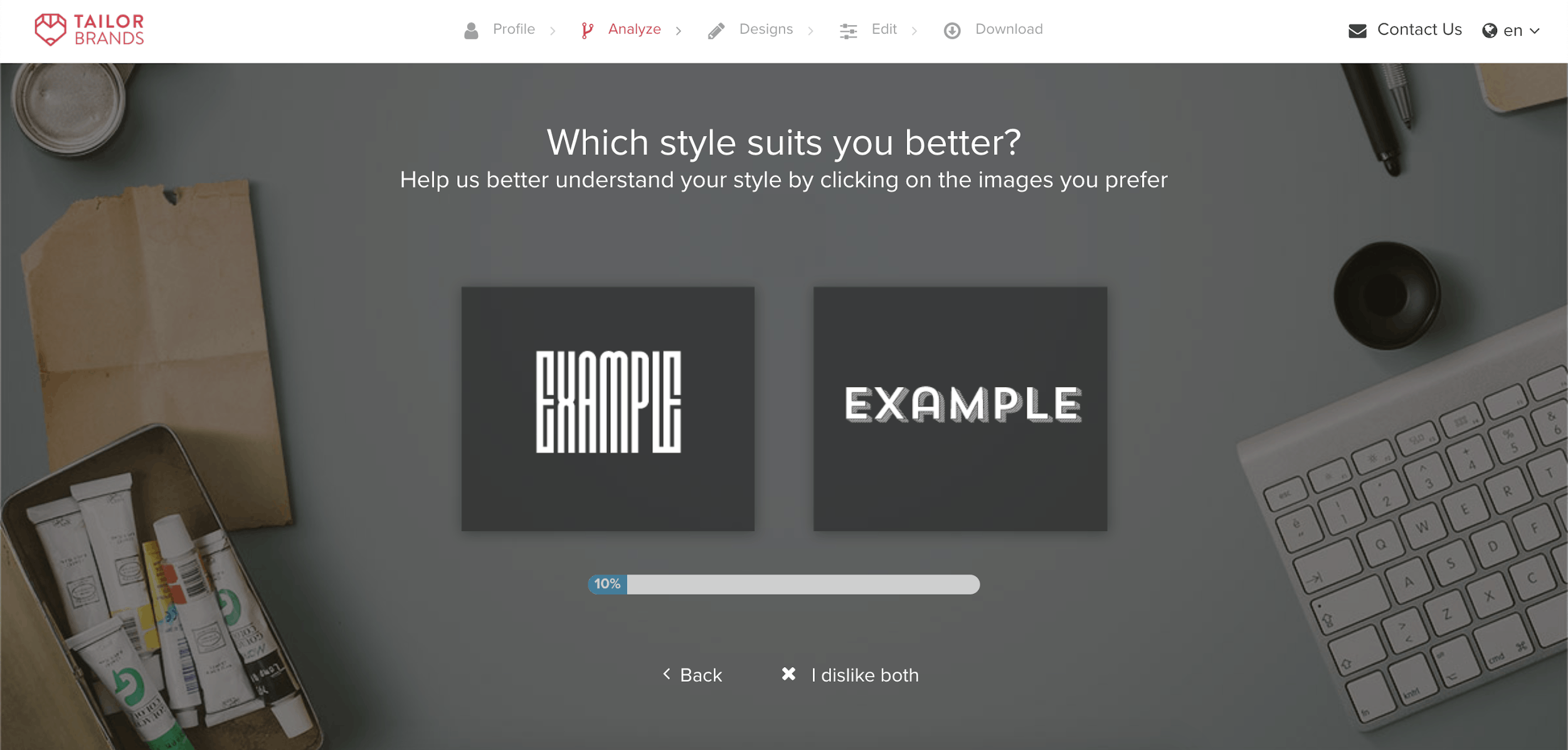 Tailor Brands screenshot - Choose font style