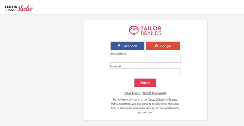 Tailor Brands screenshot - login