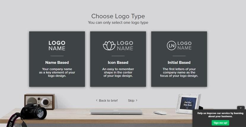 Tailor Brands screenshot - Choose logo type