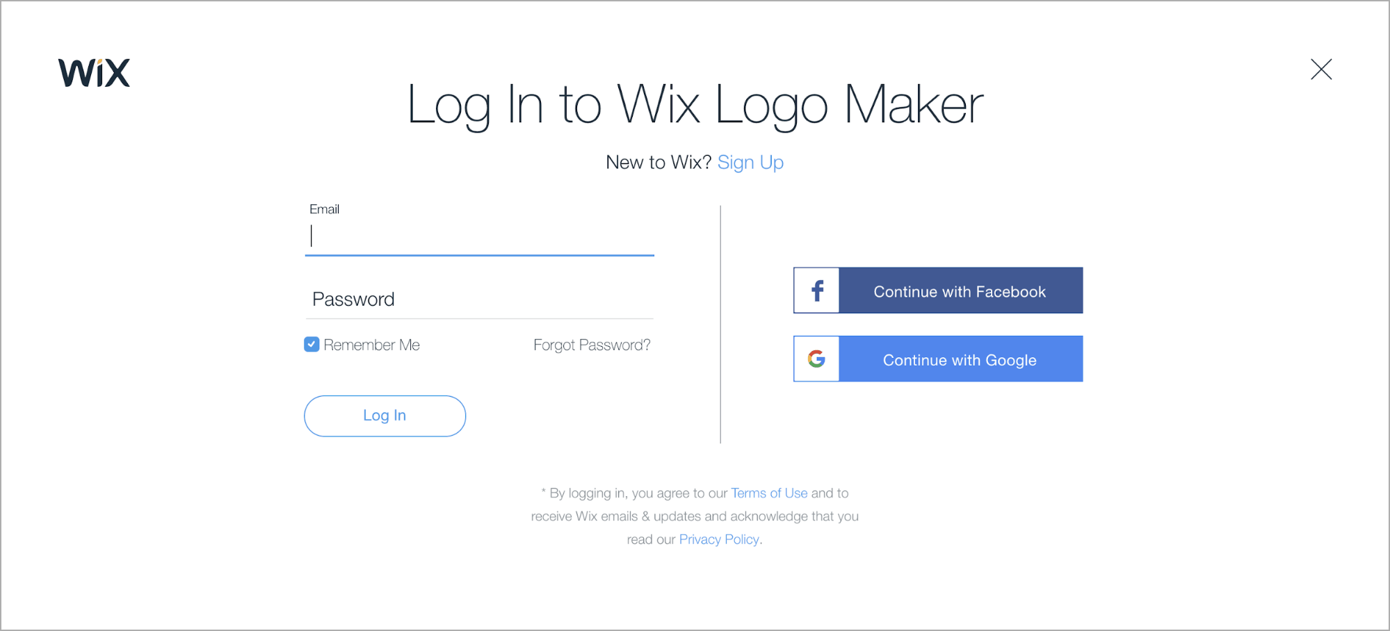 Wix Logo Maker screenshot - Login