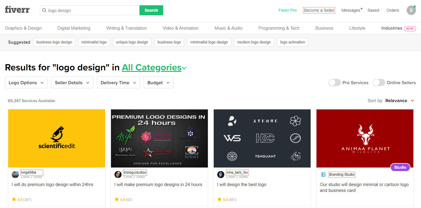 Fiverr screenshot - logo designers