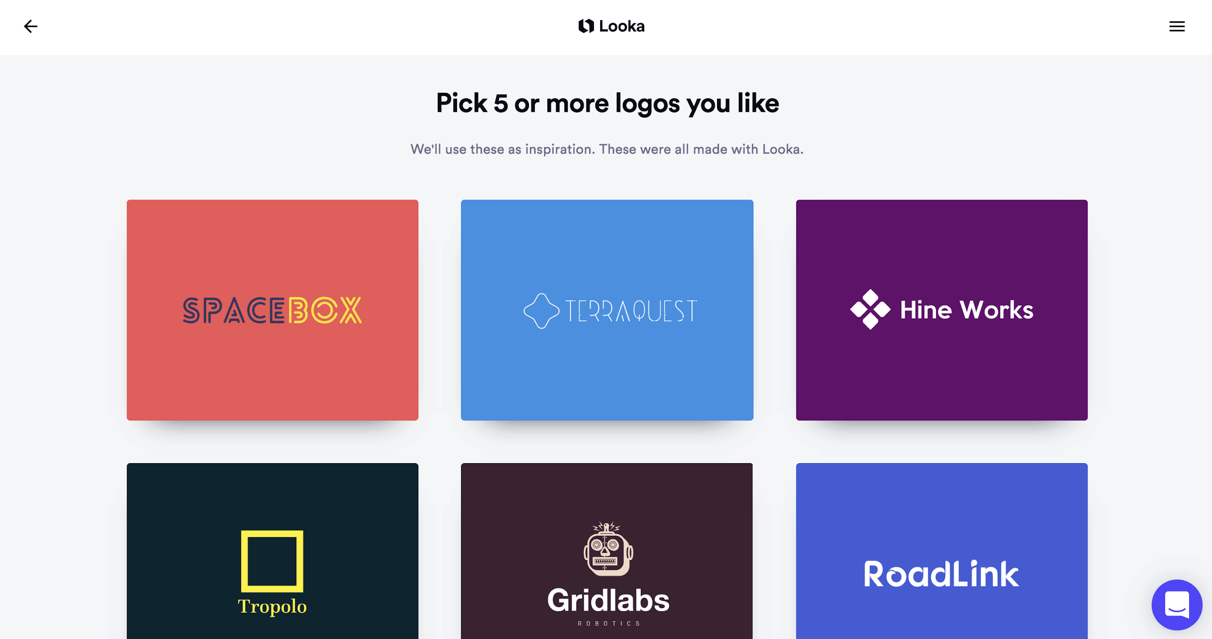 : Looka screenshot - Pick your favorite logos
