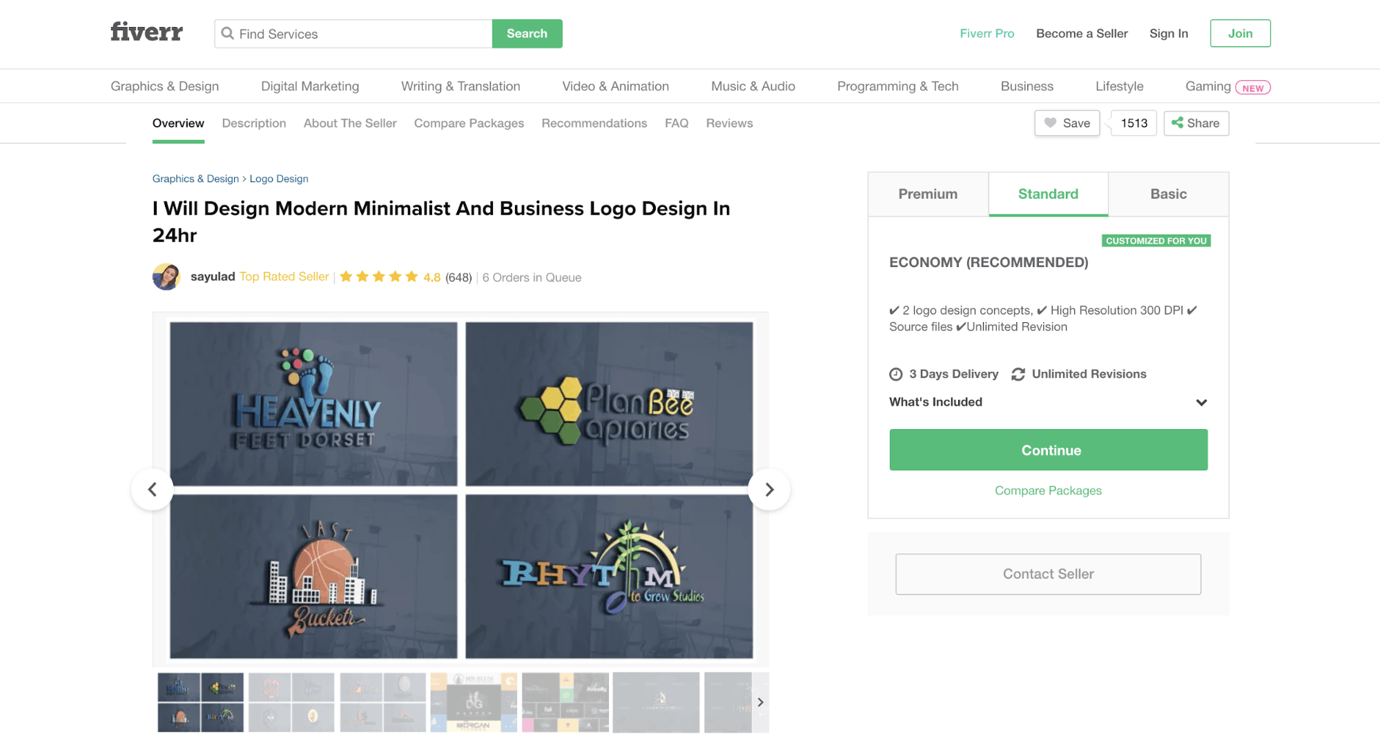 Fiverr screenshot - logo design gig details