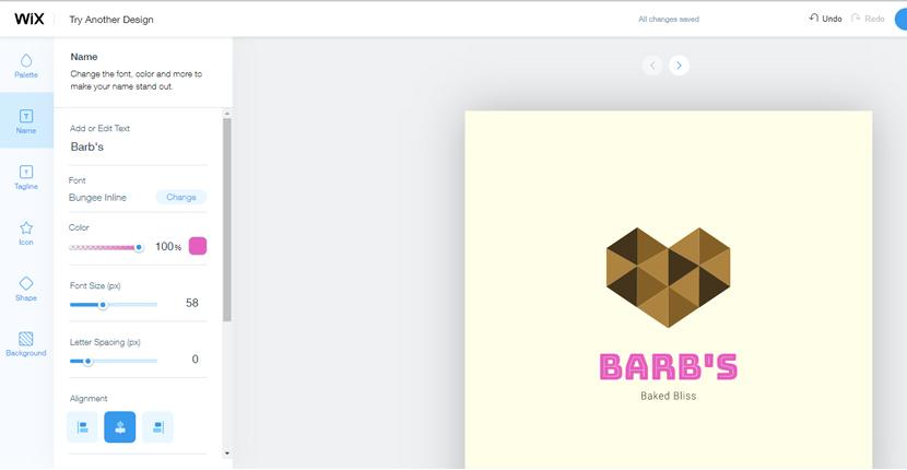 Wix Logo Maker screenshot - Logo editor with sample bakery logo