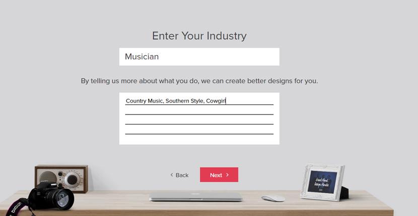 Tailor Brands screenshot - Enter your industry