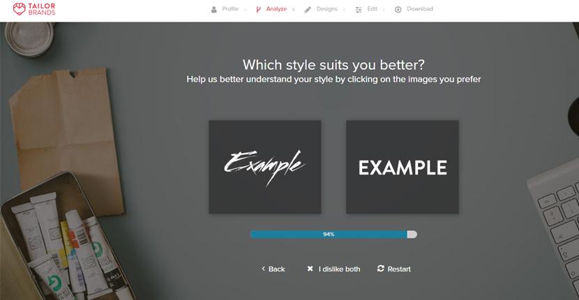 Tailor Brands screenshot - Choose your style