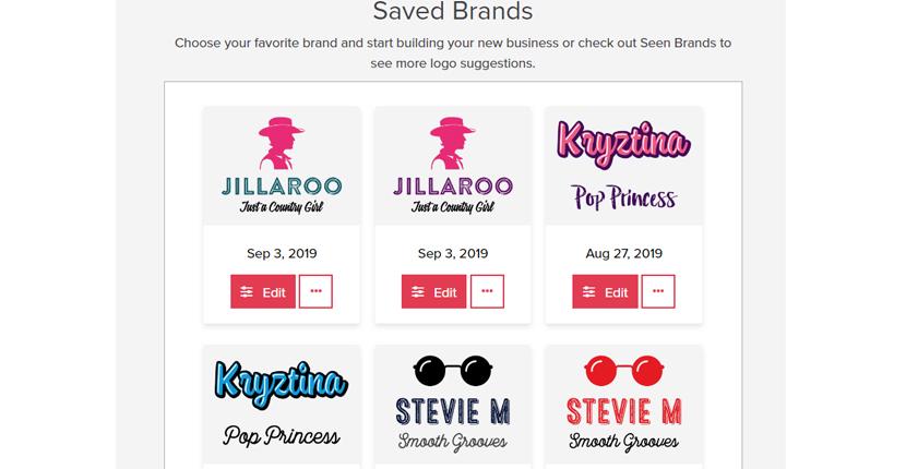 Tailor Brands screenshot - Saved logos