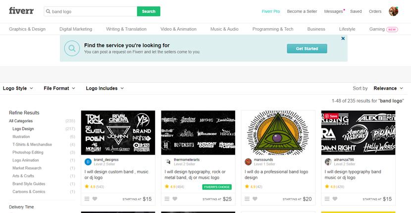 Fiverr screenshot - band logo designers