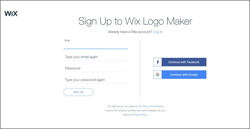 Wix Logo Maker screenshot - Signup