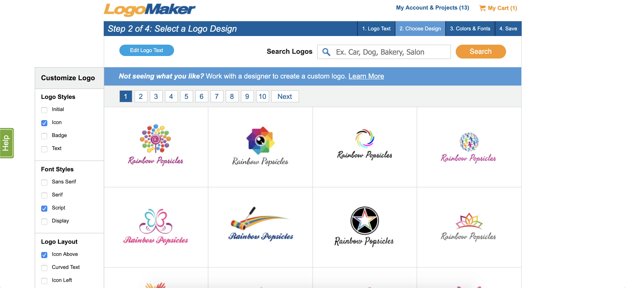 LogoMaker screenshot - Select a logo design
