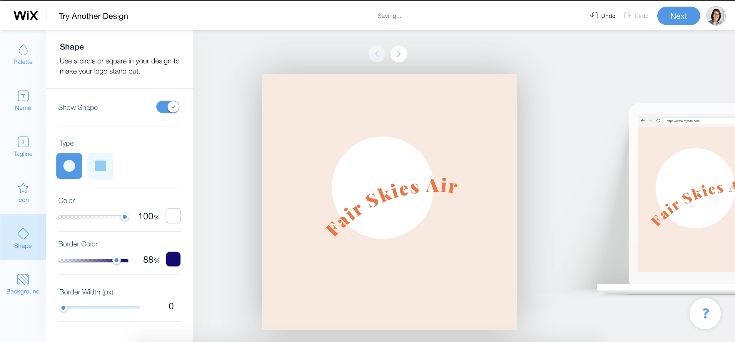 Wix Logo Maker screenshot - customizing a text logo