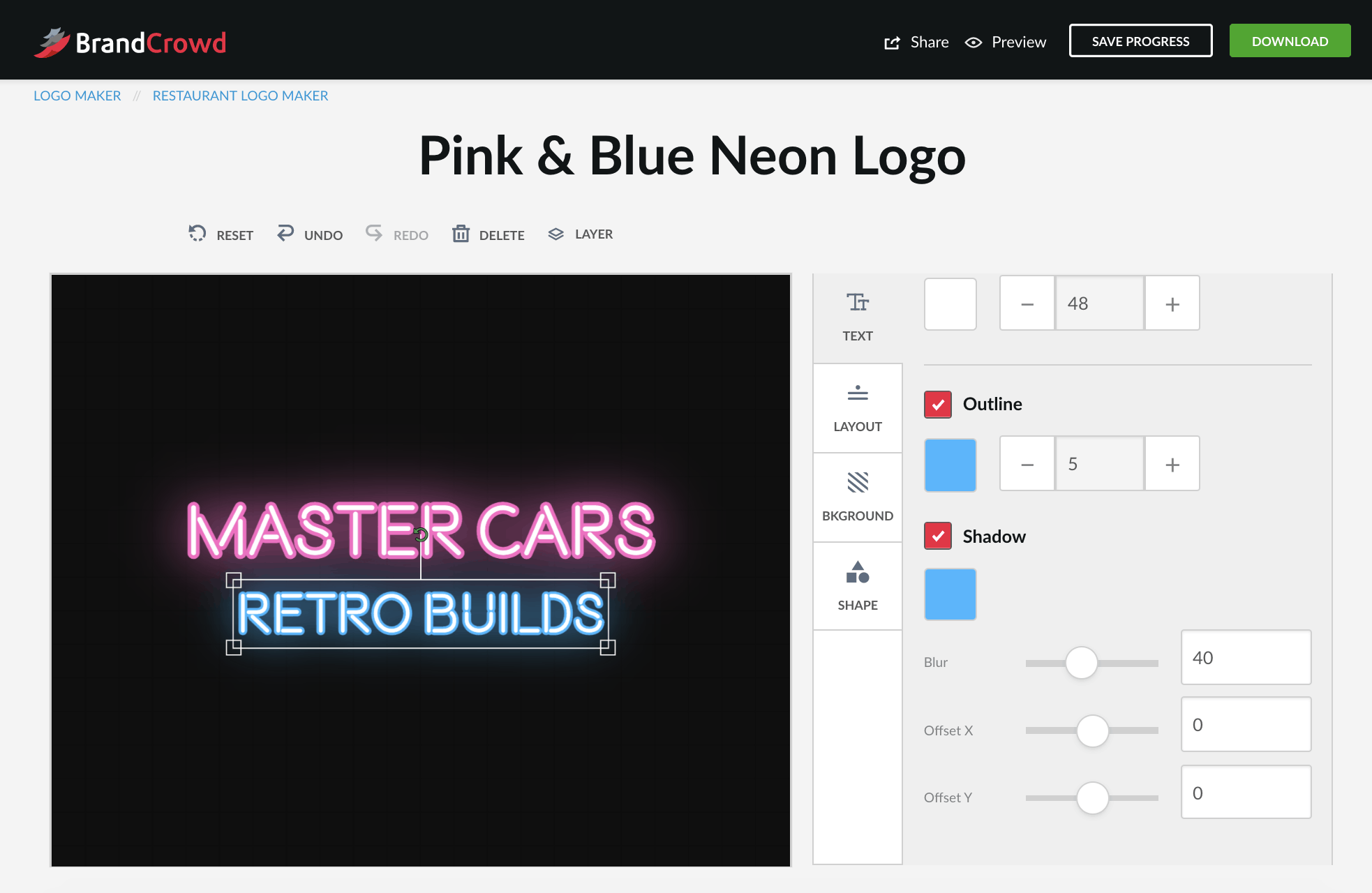 BrandCrowd screenshot - Neon text logo