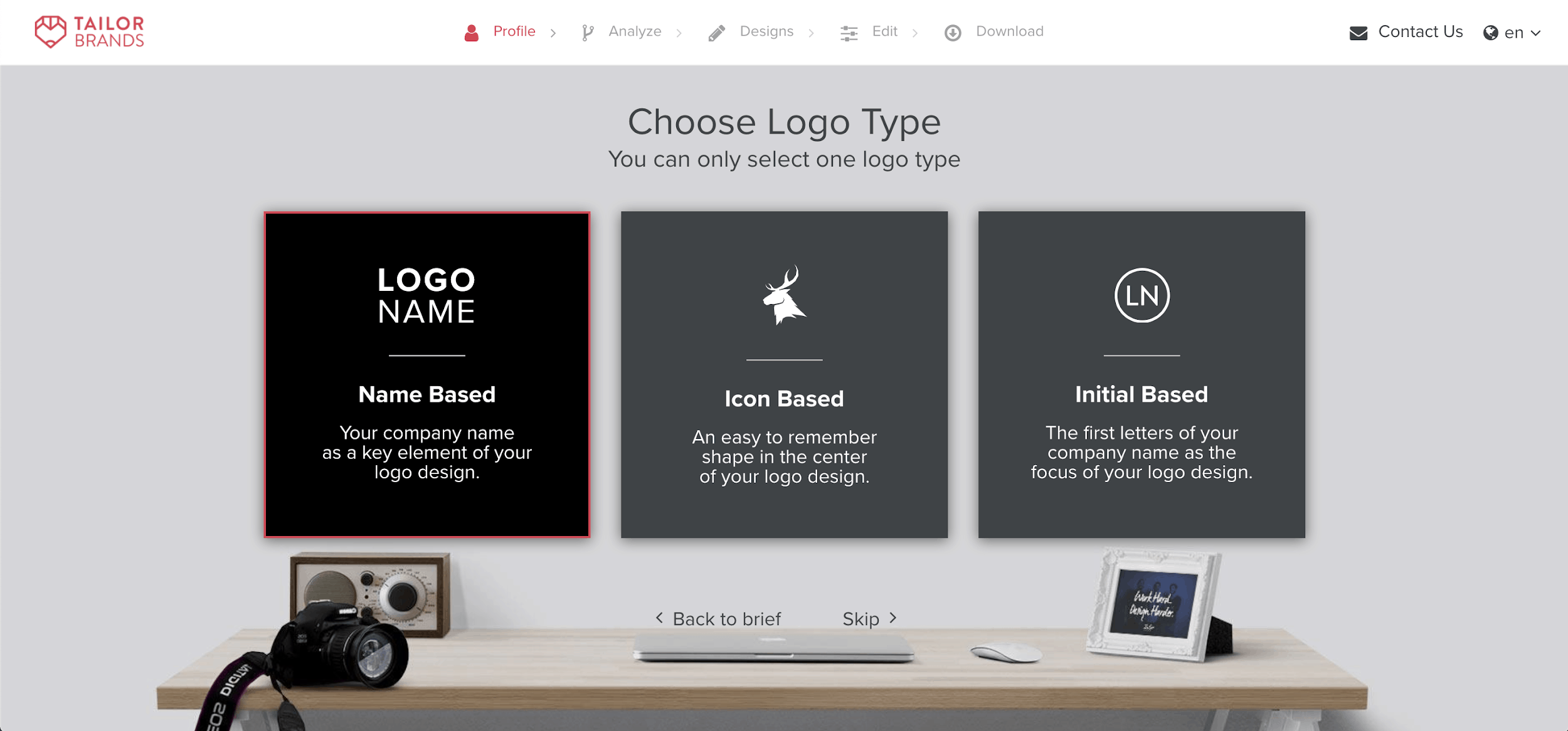 Tailor Brands screenshot - Choose logo type
