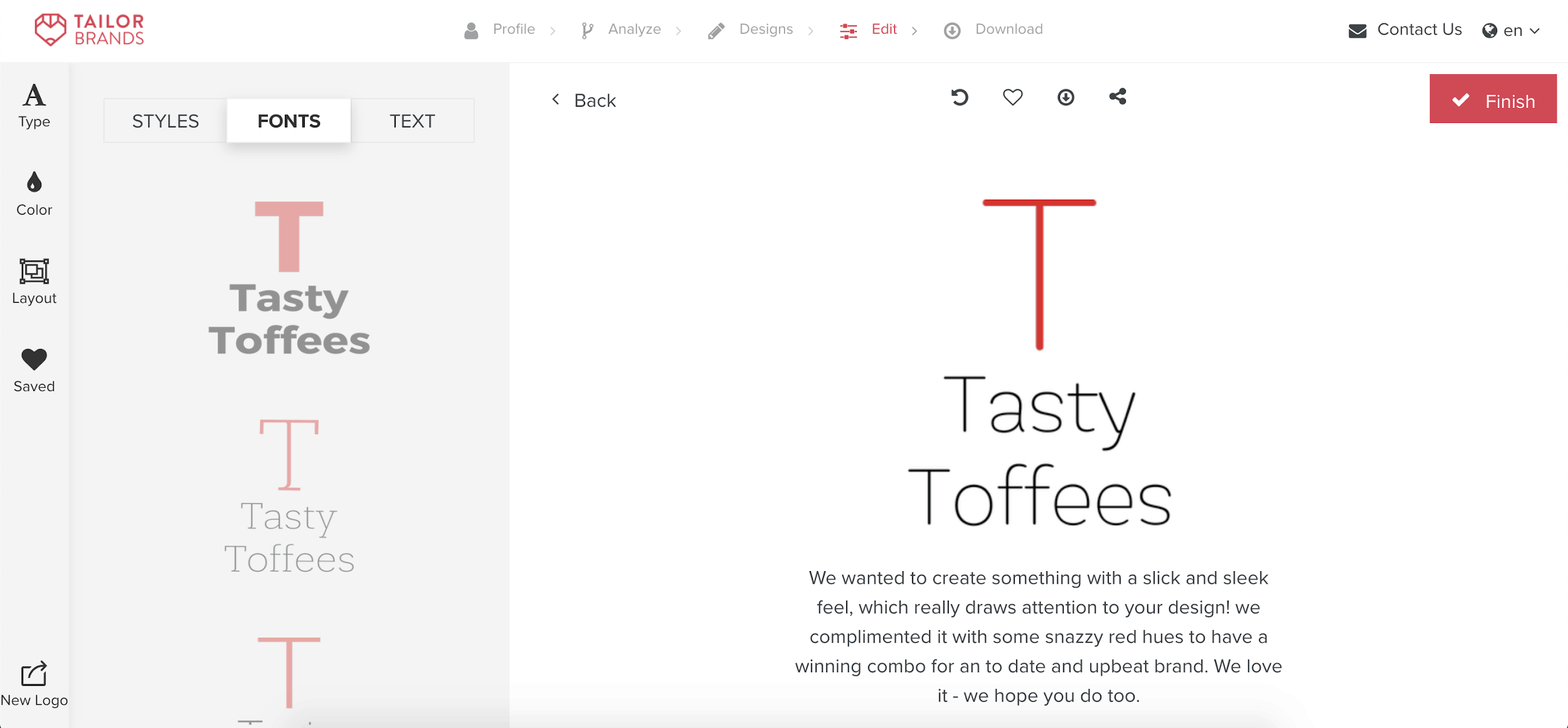 Tailor Brands screenshot - Text logo editor