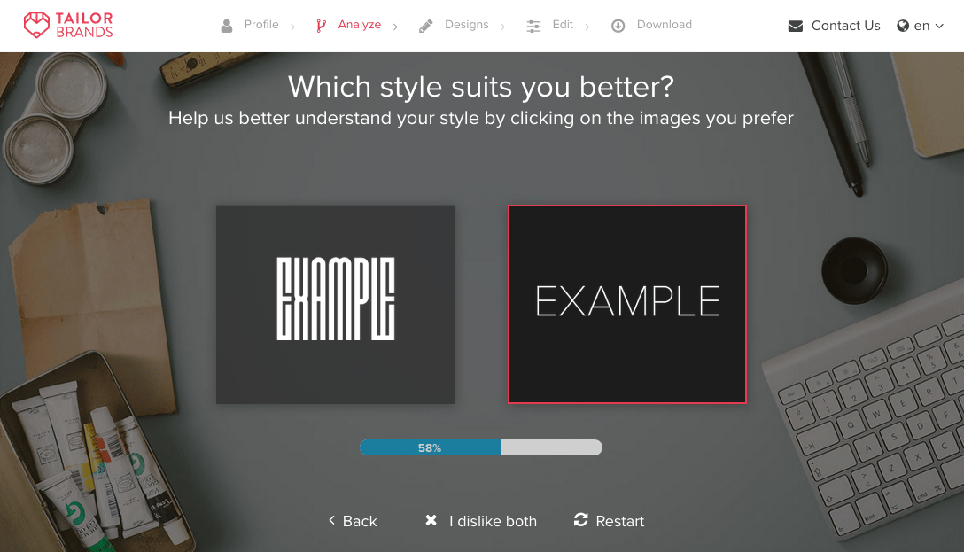 Tailor Brands screenshot - Choose your style