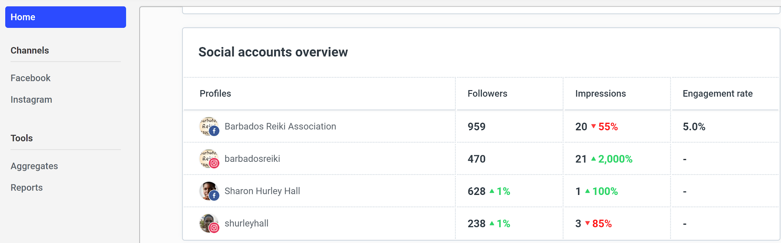 Buffer Analyze screenshot - Social accounts overview