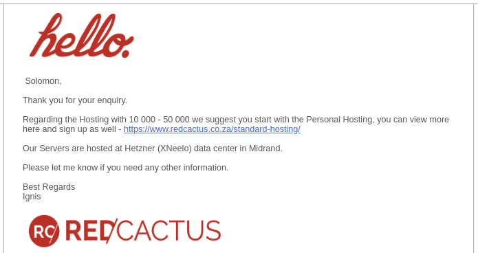 Red Cactus email response
