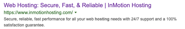 Google search result of InMotion hosting