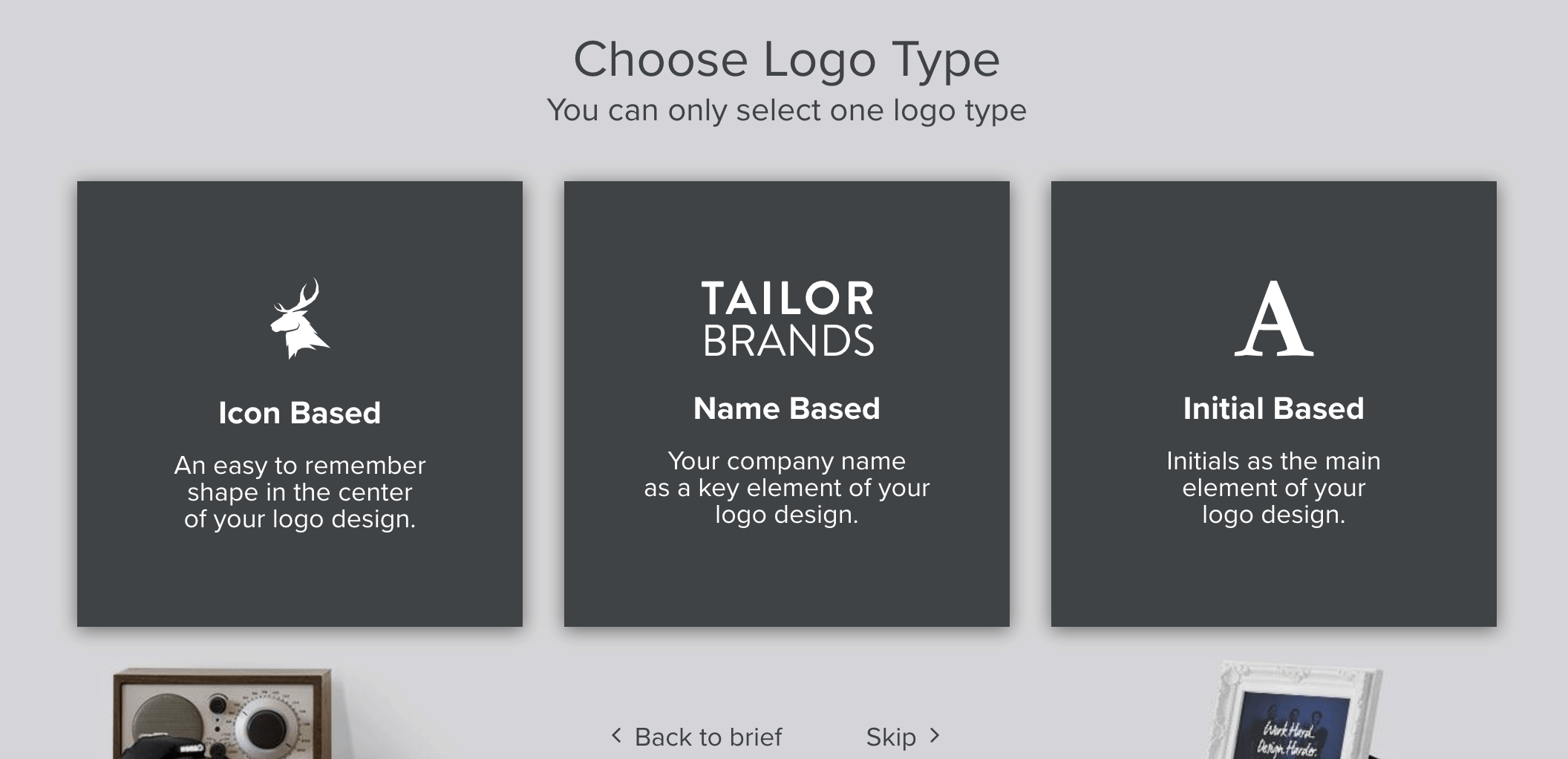 Tailor Brands screenshot - Choose logo type