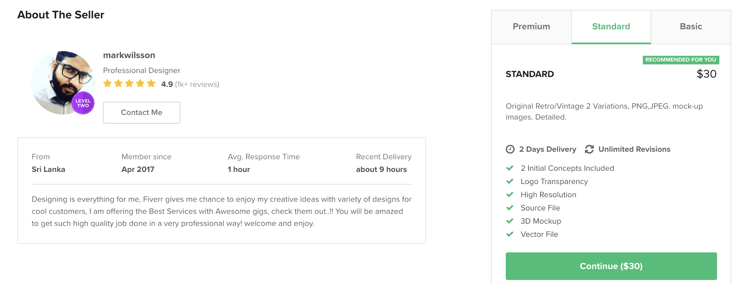 Fiverr screenshot - seller profile